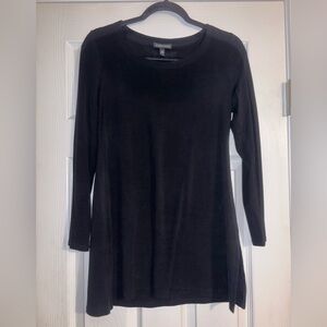 Eileen Fisher Top Blouse Long Sleeve Tunic Dress 100% Silk Black Size Small